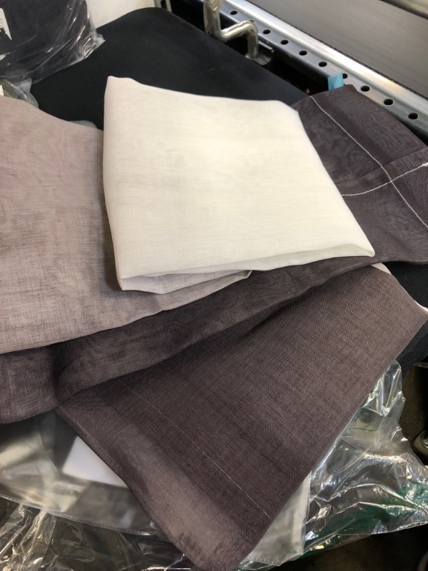 Photo 1 of BERMINO Faux Linen Ombre Sheer Curtains Voile Grommet Semi Sheer Curtains for Bedroom Living Room Set of 2 Curtain Panels 42 x 72 inch Grey Gradient
