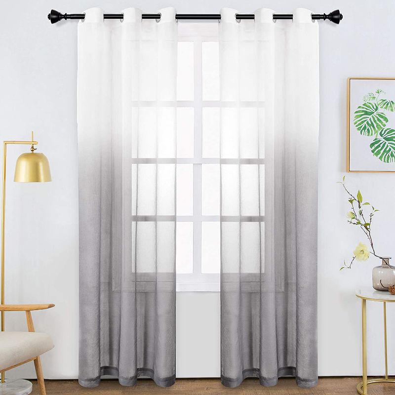 Photo 1 of BERMINO Faux Linen Ombre Sheer Curtains Voile Grommet Semi Sheer Curtains for Bedroom Living Room Set of 2 Curtain Panels 42 x 72 inch Grey Gradient
