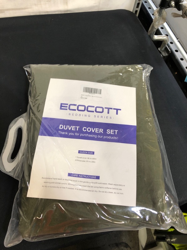 Photo 2 of ECOCOTT 3 Pieces Duvet Cover Set Queen 100% Washed Cotton 1 Duvet Cover with Zipper and 2 Pillowcases, Ultra Soft and Easy Care Breathable Cozy Simple Style Bedding Set (Avocado Green)
