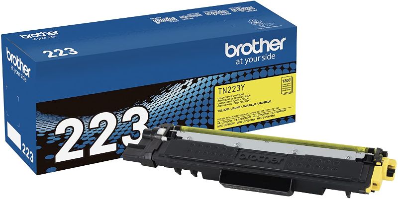 Photo 1 of Brother Genuine TN223Y, Standard Yield Toner Cartridge, Replacement Yellow Toner, Page Yield Up to 1,300 Pages, TN223, Amazon Dash Replenishment Cartridge
