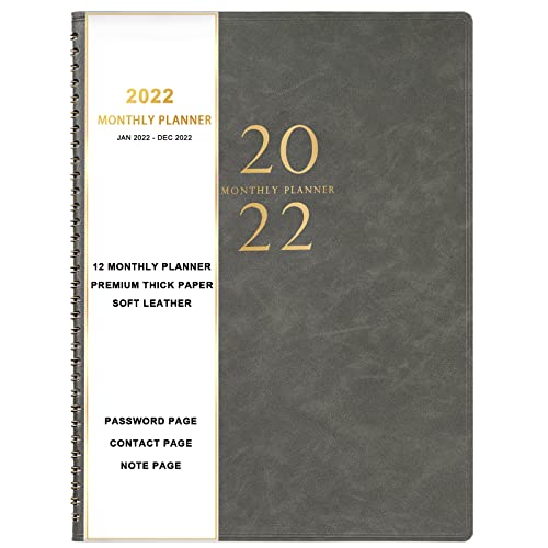 Photo 1 of 2022 Monthly Planner - Monthly Planner 2022 with Tabs, Jan 2022 - Dec 2022, 9" x 11", Thick Paper, Strong Twin-Wire Binding, Soft Leather Cover, Large Writing Blocks, Great Monthly Planner 2022 for Your organization, Grey
 5 COUNT 