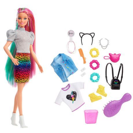 Photo 1 of Barbie Leopard Rainbow Hair Doll - Rainbow Skirt
