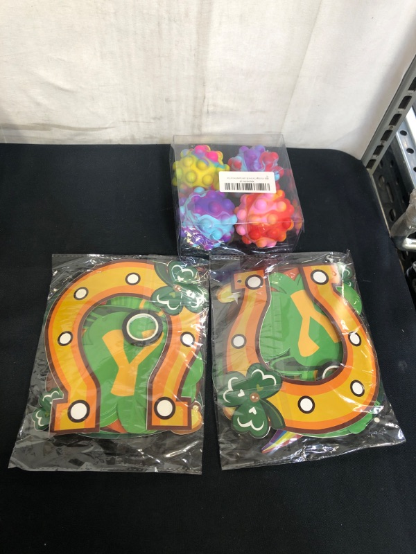 Photo 2 of 3PC LOT, 4Pcs Fidget Toy Stress Ball ,tie dye 3D Silicone Stress Balls,Anti-Anxiety Squeeze Sensory Toys (4), Lucky Shamrock Paper Hanging Banner, St.Patrick's Day Sign Wall Indoor and Outdoor Decoration, Irish Oktoberfest Party Decorations 2 COUNT