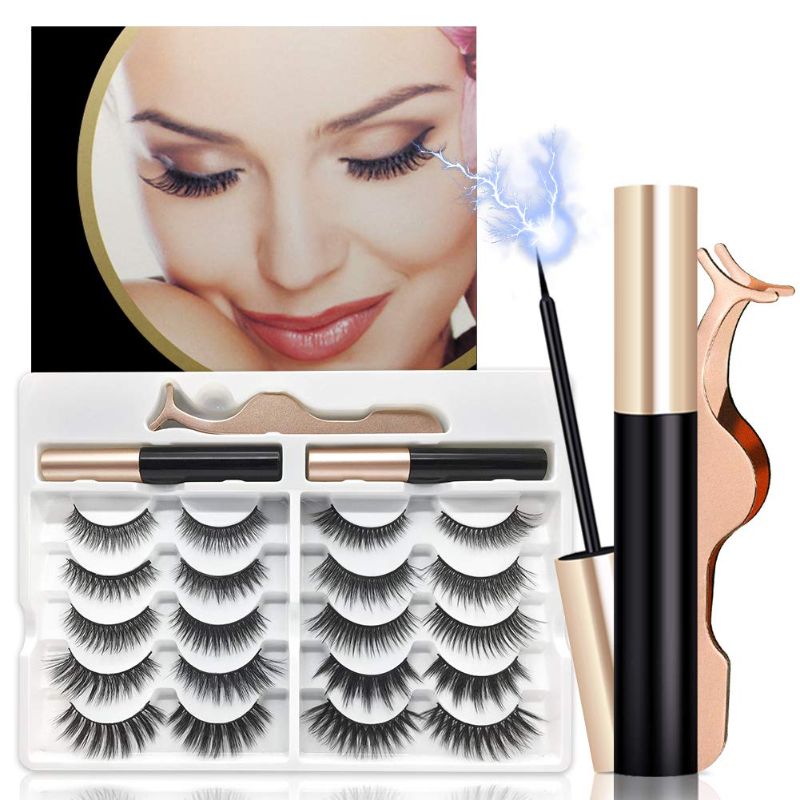 Photo 1 of 10 Styles Magnetic Eyelashes with Eyeliner Set, Free Glue Reusable False Lashes ( Natural & Dramatic Look?, 2 Tubes Waterproof Eye Liner, Magnet Eyelash Kit with Applicator
(factory sealed)