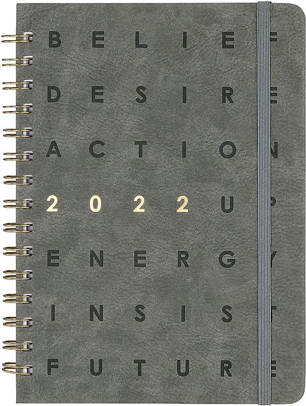 Photo 1 of 2022 Planner - 2022 Weekly & Monthly Planner with Tabs, 6.4" x 8.5", Jan. 2022 - Dec. 2022, Smooth Faux Leather & Hardcover with Back Pocket + Thick Paper + Twin-Wire Binding - Gray
