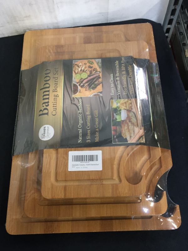 Photo 3 of 3 PCS Wooden Cutting Boards for Kitchen, Sibaok Durable Bamboo Cutting Board Set, Wood Cutting Board Set with Holder & Juice Groove, Organic Bamboo Chopping Board Set for Meat Cheese & Vegetables
