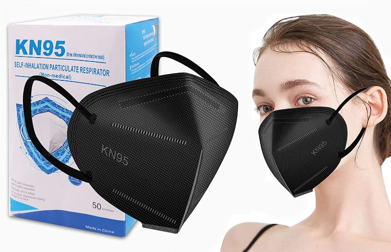 Photo 1 of 50 Pack Face Mask, 5-Ply Breathable Cup Dust Safety Disposable Masks, Filter Efficiency?95% with Elastic Ear Loop for Men Women (Black, Adults)
