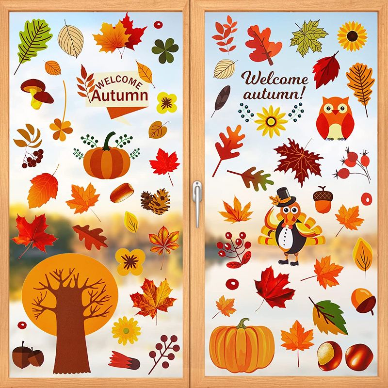 Photo 1 of 144PCS Thanksgiving Window Clings Decorations, Fall Window Clings for Glass Windows, Fall Leaves Turkey Pumpkins Acorns Window Stickers for Thanksgiving Fall Holiday Home Window Office Glass Decorations
2 pack 