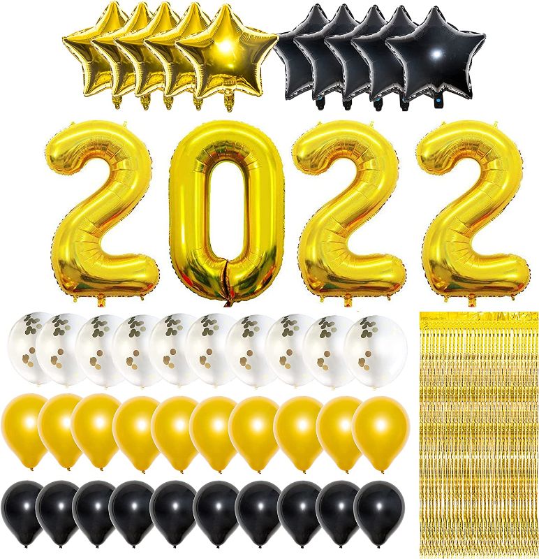 Photo 1 of Gold 2020 Graduation Party Balloons Decorations with 10ft Metallic Gold Foil Fringe Curtain Bundle