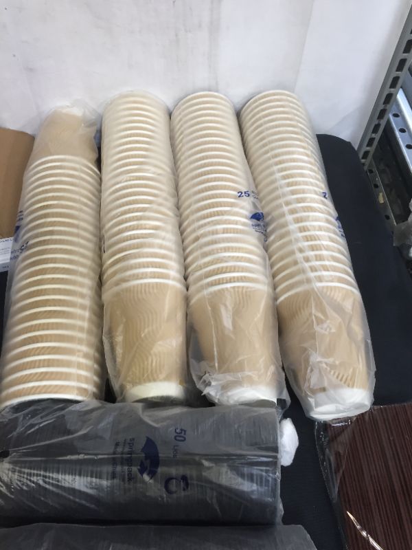 Photo 3 of 12oz 100 Packs Insulated Kraft Ripple Wall Disposable To Go Paper Coffee Cups for Office Parties Home Travel Corrugated Sleeve Hot Drink Cups with Lids & Straws
