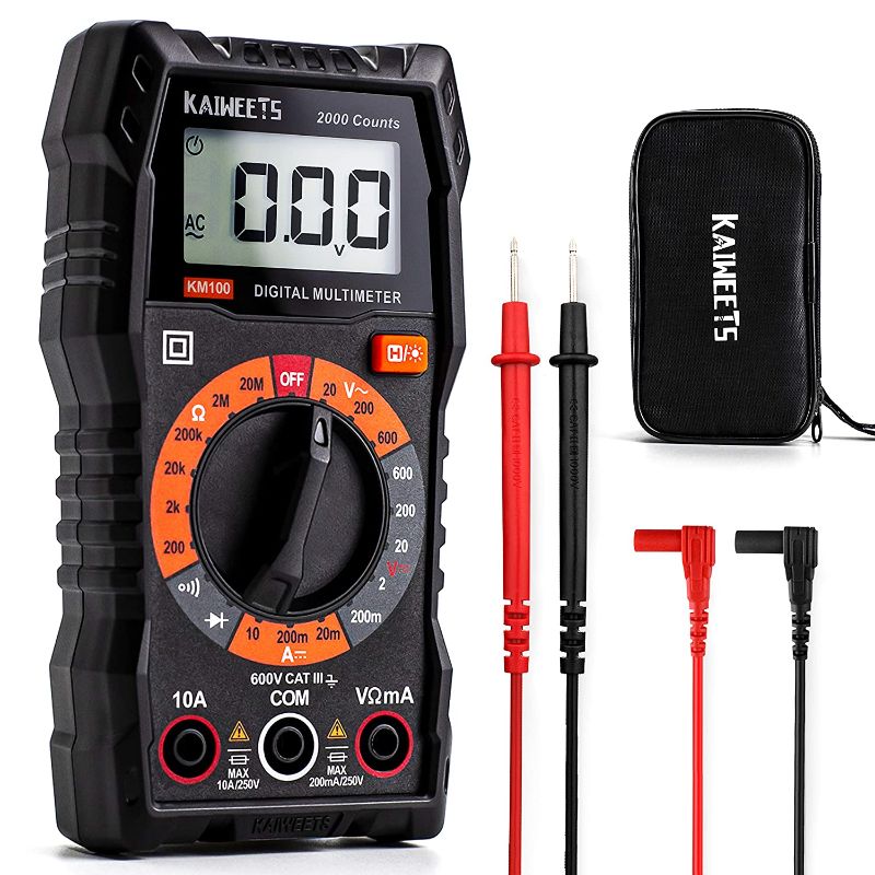 Photo 1 of KAIWEETS Digital Multimeter with Case, DC AC Voltmeter, Ohm Volt Amp Test Meter and Continuity Test Diode Voltage Tester for Household Outlet, Automotive Battery Test (Anti-Burn with Double Fuses)