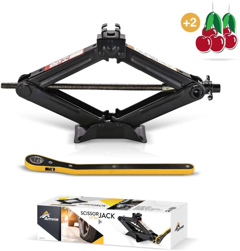 Photo 1 of Amvia Scissor Jack for Car - 1.5 Ton (3,300 lbs) | Car Jack Kit - Tire Jack | Portable, Ideal for SUV and Auto - Smart Mechanism with Ratchet | Heavy Duty Material
