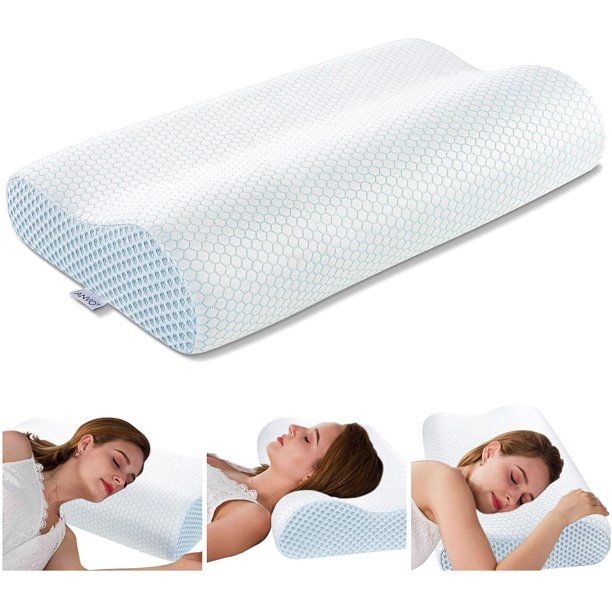 Photo 1 of Anvo Memory Foam Pillow, Ergonomic Contour Cervical Massage Deep Sleep Neck Support Bed Pillow with Removable Washable Cover, CertiPUR-US - White
