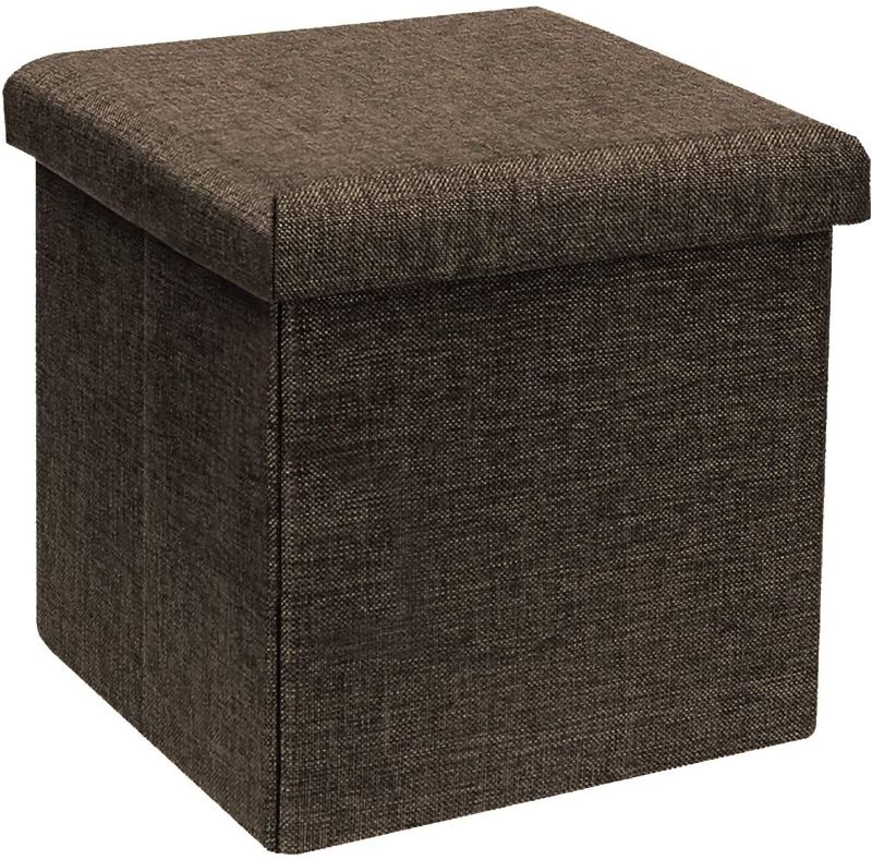 Photo 1 of  Storage Ottoman Cube, Linen Small Coffee Table, Foot Rest Stool Seat, Folding Toys Chest Collapsible for Kids Brown 15"X 15"X 15"