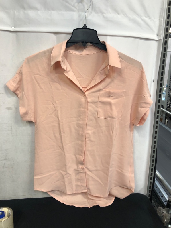 Photo 1 of WOMENS LIGHT CORAL BUTTON BLOUSE, SIZE M 