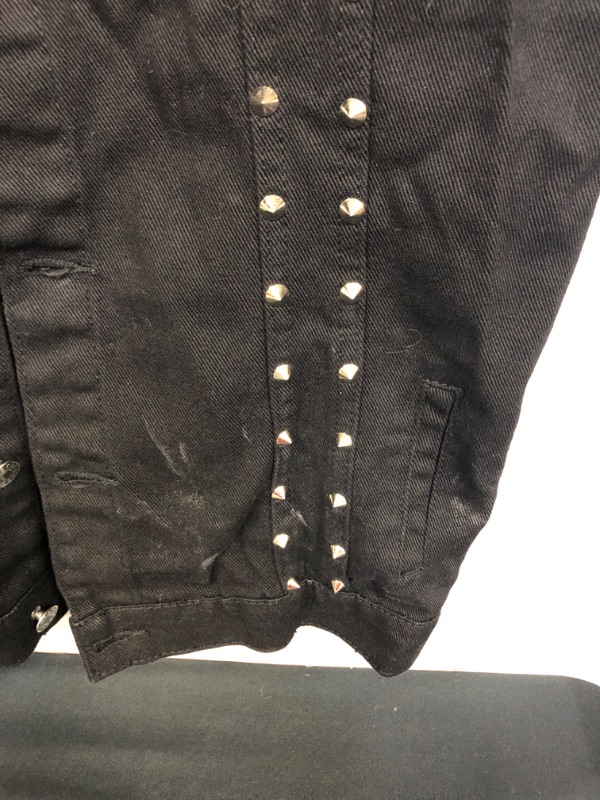 Photo 2 of MENS BLACK STUDDED BLACK JEAN VEST, SIZE UNKNOWN, LOOKS LIKE A SIZE S/M