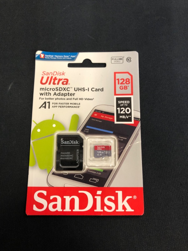 Photo 1 of SanDisk Ultra 128GB UHS-I Class 10 MicroSDXC Memory Card Up to 80mb/s SDSQUNC-128G with Adapter

