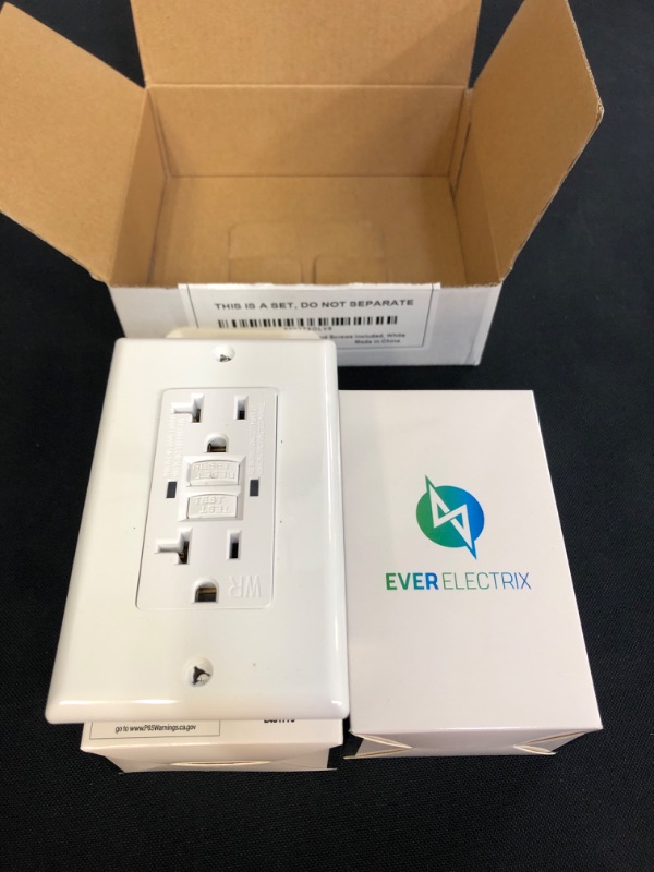 Photo 2 of EverElectrix GFCI Duplex Outlet Receptacle - Weather Resistant 20 Amp/125-Volt, Self-Test Function w/ LED Indicator - UL Listed, Electrical Outlet, GFCI Outlet - Wall Plate and Screws Included, White
 2 COUNT 