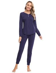 Photo 1 of AIBROU WOMENS COTTON PAJAMAS POLKA DOT DARK BLUE SIZE XL 