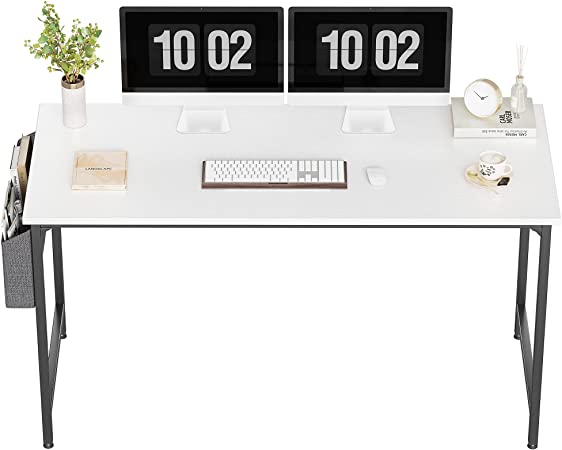 Photo 1 of CubiCubi Computer Desk 63" Study Writing Table for Home Office, Modern Simple Style PC Desk, Black Metal Frame, White
