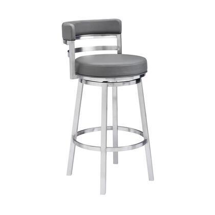 Photo 1 of 26" Counter Height Stool with 360 Degree Swivel Seat, Contemporary Style, Footrest Support, Brushed Stainless Steel Metal Frame and Faux Leather Upholstery in Gray Color