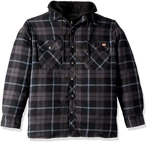 Photo 1 of Dickies Men's Relaxed Fit Hooded Quilted Shirt Jacket, Dark Navy Charcoal Plaid, L
