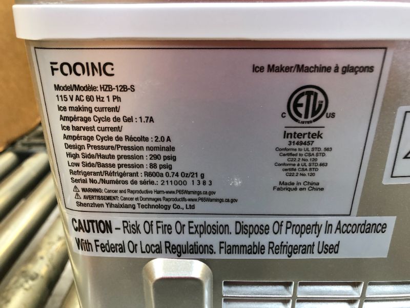 Photo 1 of FOOING Ice Makers Countertop, Self-Cleaning Function, 26lbs 24Hrs, 9 Cubes Ready in 7mins with LED Display for Parties Mixed, Portable Ice Cube Maker with Ice Bags and Ice Scoop Basket (Silver)
