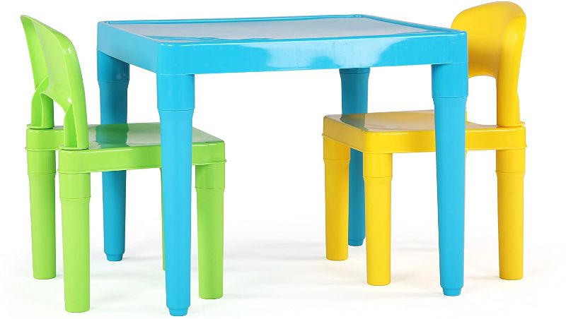 Photo 1 of Humble Crew, Aqua Table & Green/Yellow Kids Lightweight Plastic Table and 2 Chairs Set, Square, Toddler
