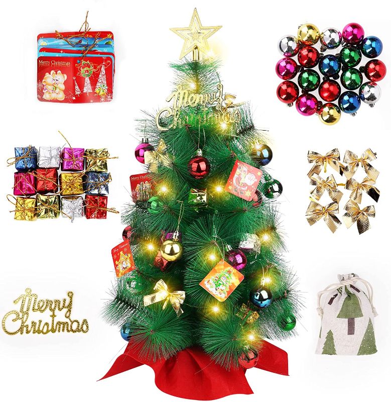 Photo 1 of 3 PK 24Inch Tabletop Mini Christmas Tree with Lights, 24" Pre-lit Mini Artificial Christmas Tree with LED Lights DIY Decorations for Tabletop Christmas Decoration
