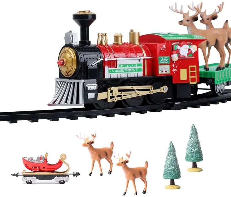 Photo 1 of 2 PK Yuzee Christmas Train Set for Under The Tree with Lights and Music, Holiday Train Around Christmas Tree
