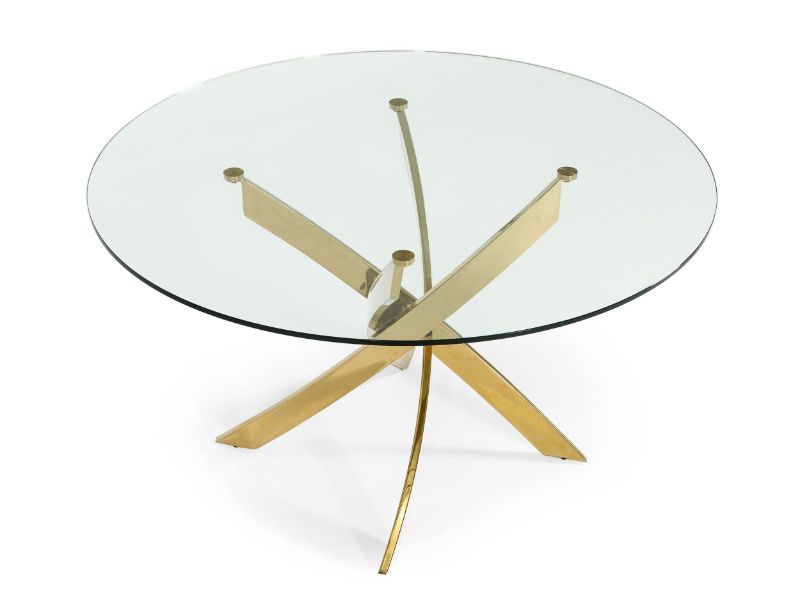 Photo 1 of **BOX 2 OF 2** MODREST PYRITE MODERN ROUND GLASS DINING TABLE **LEGS AND HARDWARE ONLY**
