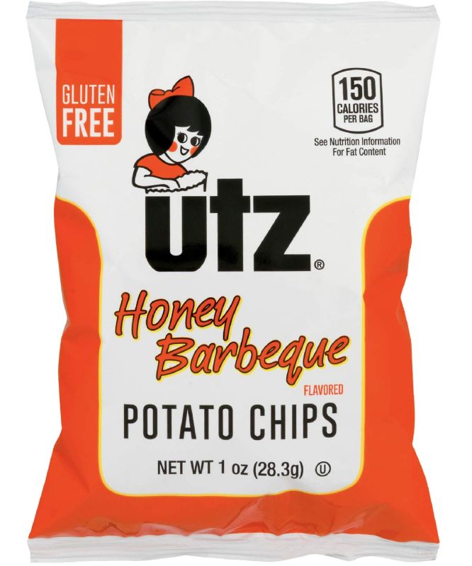 Photo 1 of 2 PK Utz Potato Chips, Honey Barbeque – 1 oz. Bags (60 Count) ��– Crispy Potato Chips Made from Fresh Potatoes, Crunchy Individual Snacks to Go, Cholesterol Free, Trans-Fat Free, Gluten Free Snacks BEST BY 8/16/21
