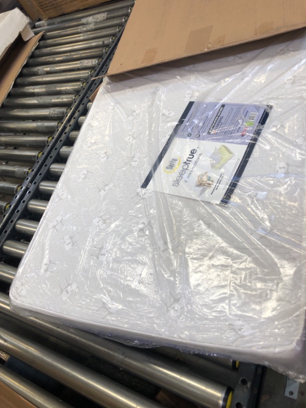 Photo 1 of Delta Children Serta SleepTrue Mini Crib Mattress, White & American Baby Company 100% Natural Cotton Value Jersey Knit Fitted Portable/Mini-Crib Sheet, Grey Star/Zigzag, 24" x 38" x 5", Pack of 3
