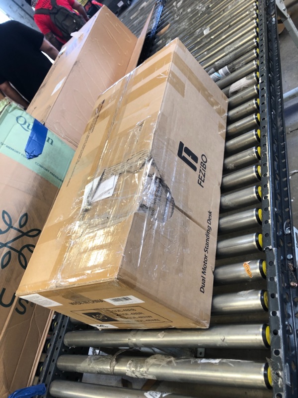 Photo 1 of FEZIBO Dual Motor Height Adjustable Electric Standing Desk with Keyboard Tray, 48 x 24 Inch Sit Stand Table with Splice Board, Black Frame/Rustic Brown and Black Top
DAMAGE TO BOX, BUT ALL BOXES INSIDE ARE FACTORY SEALED, EVERYTHING IS NEW.