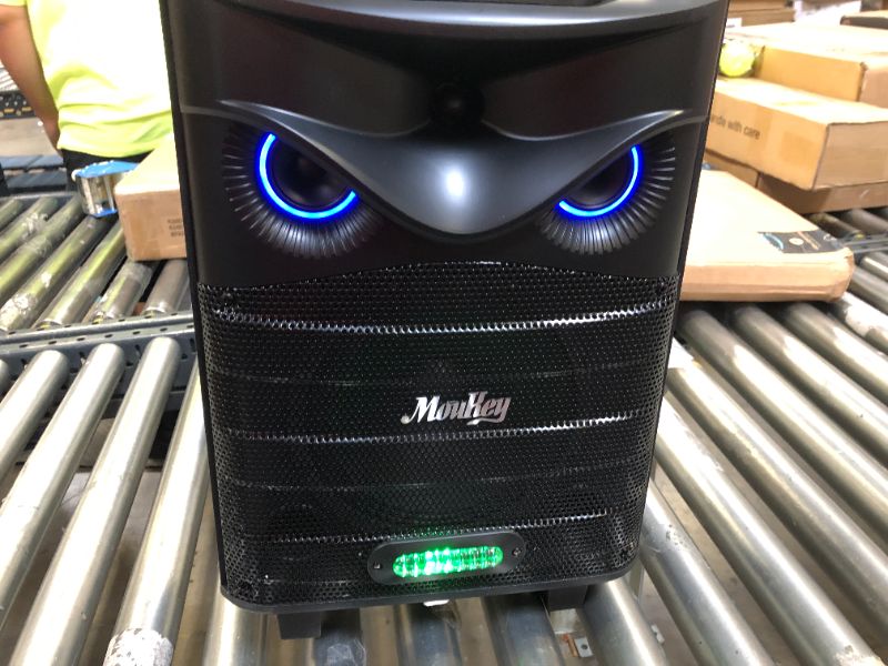 Photo 2 of Moukey Karaoke Machine for Adults/Kids, 8" Subwoofer PA System, Portable Bluetooth Speaker with Karaoke Microphone, Remote, Disco Lights and Wheels, Bass Boost, Supports TWS/REC/AUX IN/MP3/USB/TF/FM
