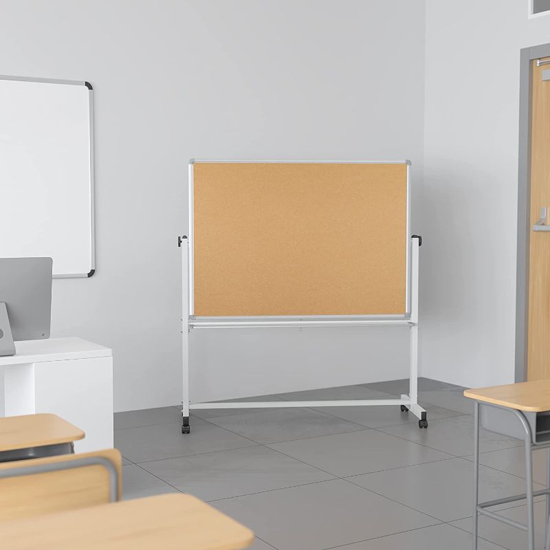 Photo 1 of BOARD ONLY-----Flash Furniture HERCULES Series 53"W x 59"H Reversible Mobile Cork Bulletin Board and White Board with Pen Tray----------Box 1 of 2