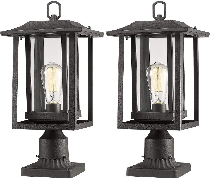 Photo 1 of Beionxii Outdoor Post Light Fixture, Set of 2 Large Exterior Post Lantern with 3-Inch Pier Mount Base, Sand Textured Black with Clear Glass(9"W x 16.75"H) - A197P-2PK
