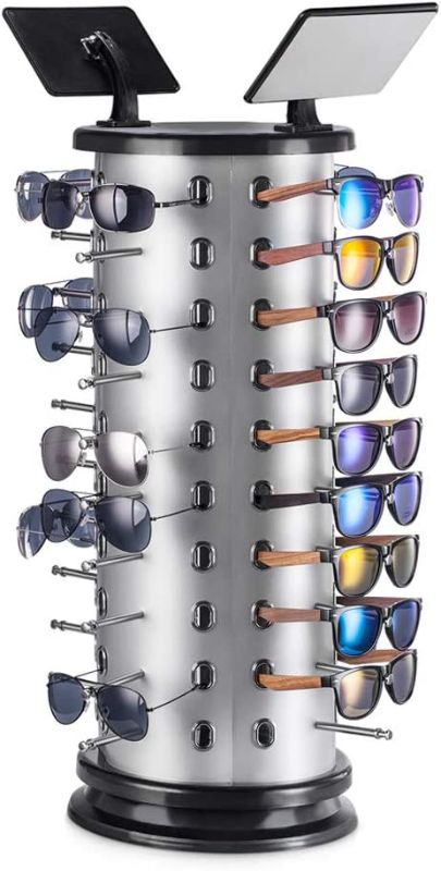 Photo 1 of APL Display 40 PCS Sunglasses Display Stand Rotating with Mirror - 360° Rotating Counter Top Sunglasses Display Rack for Retail
