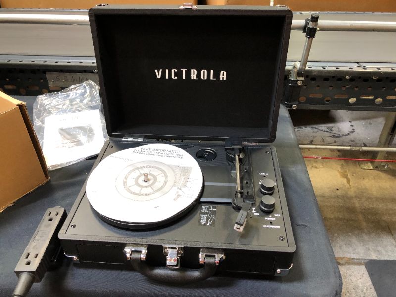 Photo 2 of Victrola Vintage 3-Speed Bluetooth Portable Suitcase Record Player with Built-in Speakers Upgraded Turntable Audio Sound Includes Extra Stylus Black