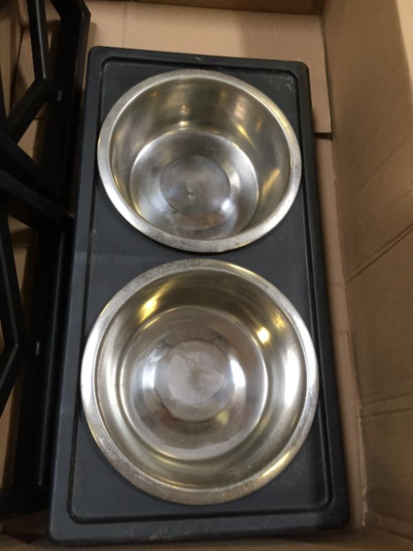 Photo 1 of Pet Zone Designer Diner Adjustable Elevated Dog & Cat Bowls, 7-cup. Item Dirty From Previous Use, Dog Hair Found on Item, scratches and Scuffs on Plastic, Not in Original Box Packaging, Box Packaging Damaged