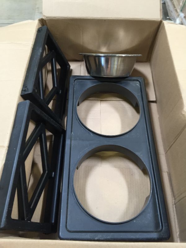 Photo 1 of Pet Zone Designer Diner Adjustable Elevated Dog & Cat Bowls, 7-cup. Item Dirty From Previous Use, Dog Hair Found on Item, scratches and Scuffs on Plastic, Not in Original Box Packaging, Box Packaging Damaged