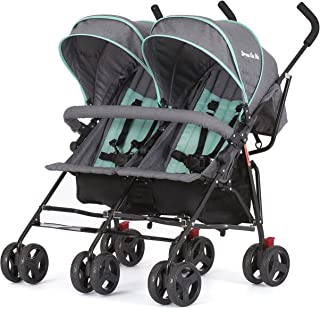 Photo 1 of Dream On Me Volgo Twin Umbrella Stroller in Mint and Dark Grey - Style: 26.5. Heavy Use, box Packaging Damaged, Signs of Use on Wheels. Broken Piece of Plastic Found As Shown in Picture


