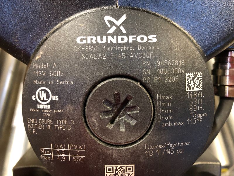 Photo 6 of Grundfos 98562818 SCALA2 3-45 AVCBDF 1x115V 60Hz Automatic Water Pressure Booster Pump
