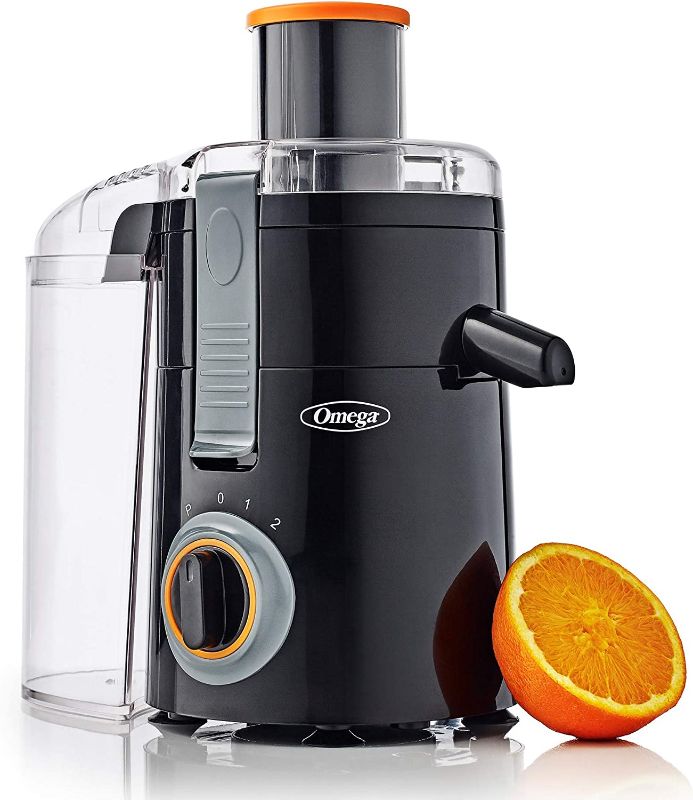 Photo 1 of Omega Juicer C2000B2 Large Chute High Speed Centrifugal Extractor For Fruits and Vegetables, Features 3 Speeds Compact Design Large Pulp Container, 250-Watts, Black
