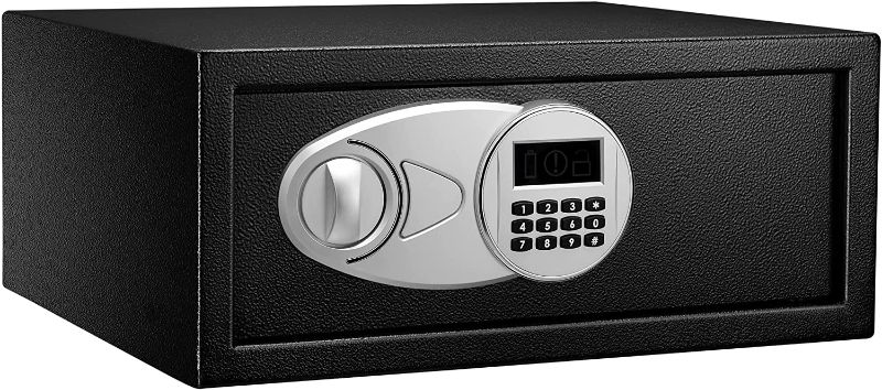 Photo 1 of Amazon Basics Steel Security Safe with Programmable Electronic Keypad - Secure Cash, Jewelry, ID Documents - 0.7 Cubic Feet, 16.93 x 14.57 x 7.09 Inches
