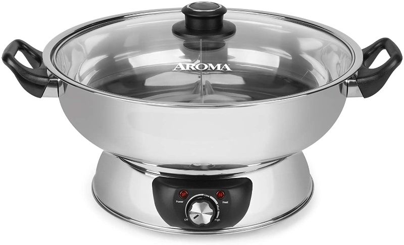 Photo 1 of Aroma Housewares ASP-610 Dual-Sided Shabu Hot Pot, 5Qt, Stainless Steel
