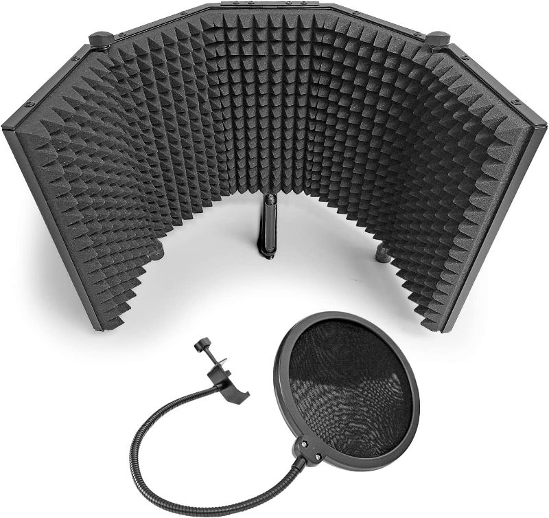 Photo 1 of AxcessAbles SF-101KIT Recording Studio Microphone 32.5"Wx13"H (422sq inch) Half Dome Isolation Shield with 6" Pop Filter. Compatible w/Blue Yeti, AT2020, Rode (with microphone)
