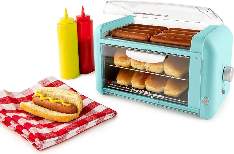 Photo 1 of Nostalgia Extra Large 8 Hot Dog Roller & 8 Bun Warmer, Stainless Steel Grill Rollers, Non-stick warming racks, Adjustable Timer
