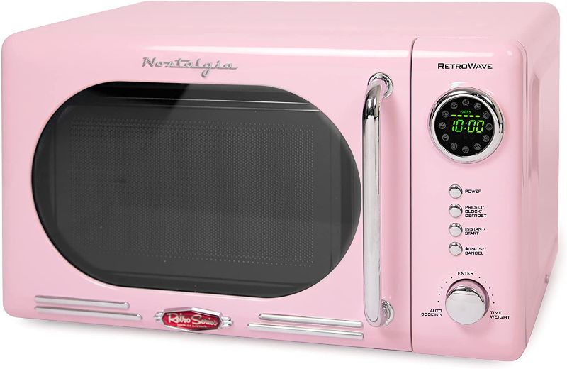 Photo 1 of Nostalgia Retro 0.7 Cubic Foot 700-Watt Countertop Microwave Oven, Cu. Ft, Pink
