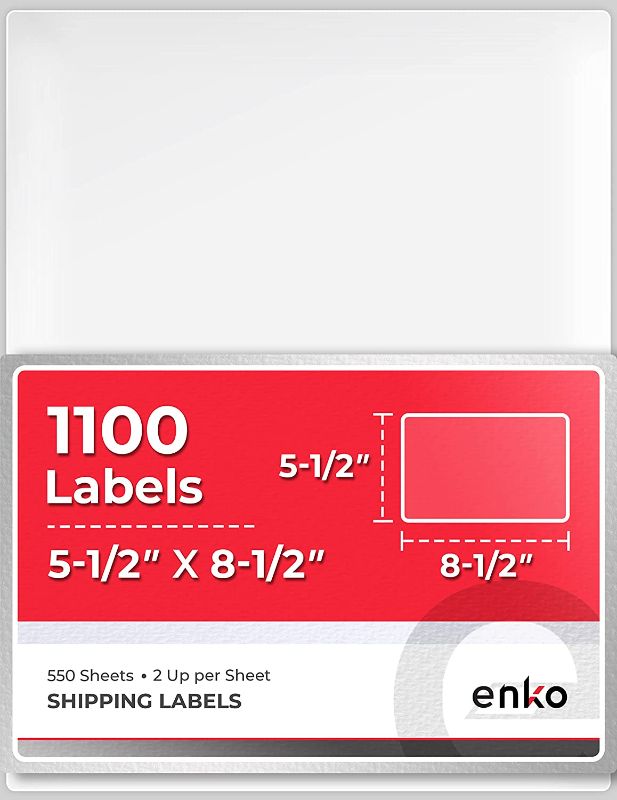 Photo 1 of enKo - 5-1/2 x 8-1/2 Inch Label - White Blank - 2 Per Sheet Half Shipping Labels for Laser Inkjet Printer (550 Sheets, 1100 Labels)
